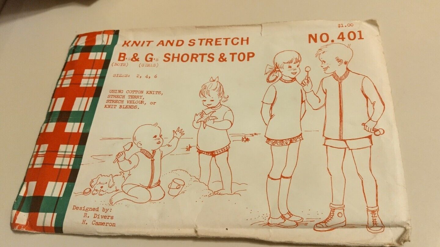 Vintage UNCUT Knit And Stretch Shorts Tops Boys Girls Size 2 4 6 Sewing Pattern 