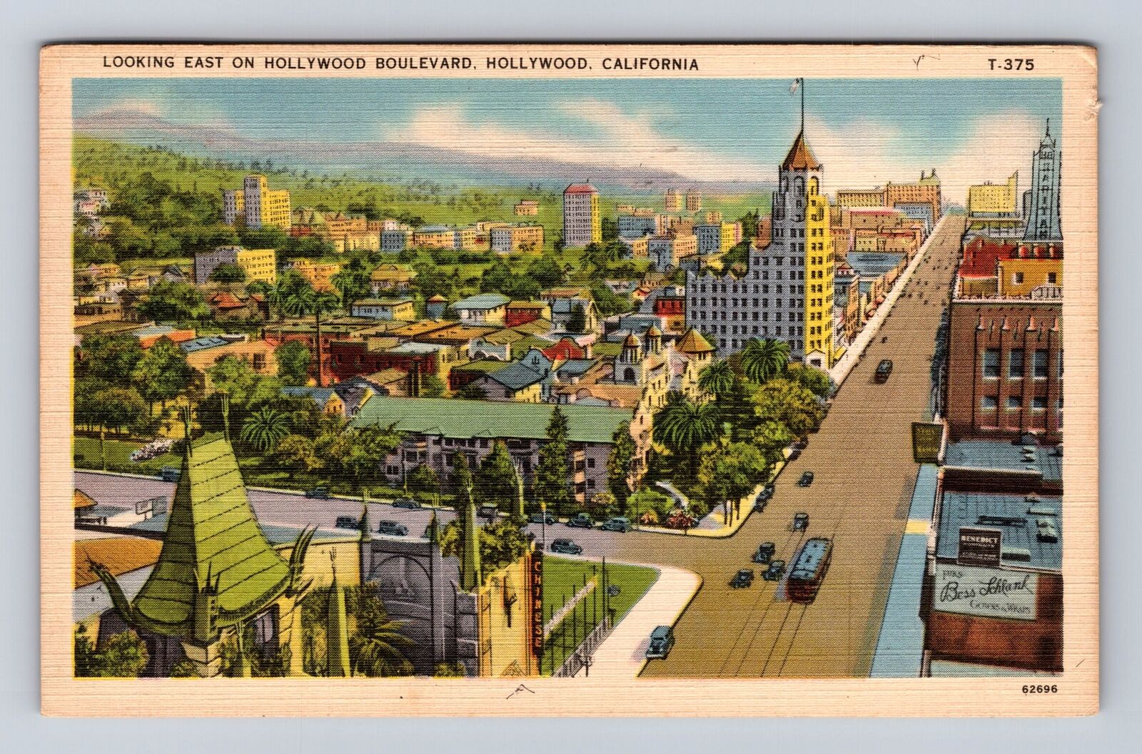 Hollywood CA- California, East Hollywood Boulevard, Vintage c1938 Postcard