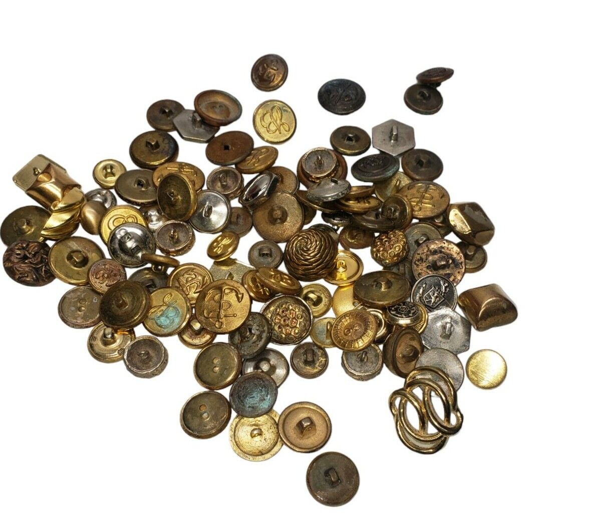 Vintage Metal Button Lot Brass Copper Metal 100 Buttons Lot