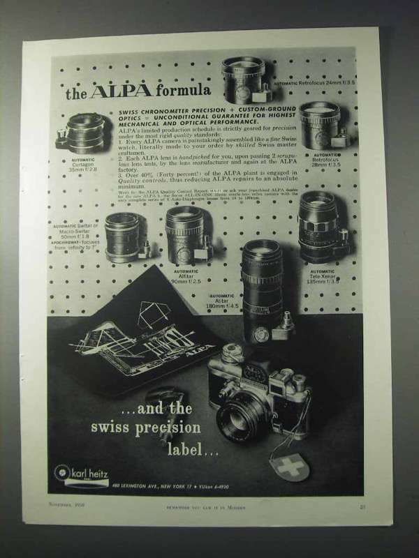 1959 Alpa Camera and Lenses Ad - The Formula