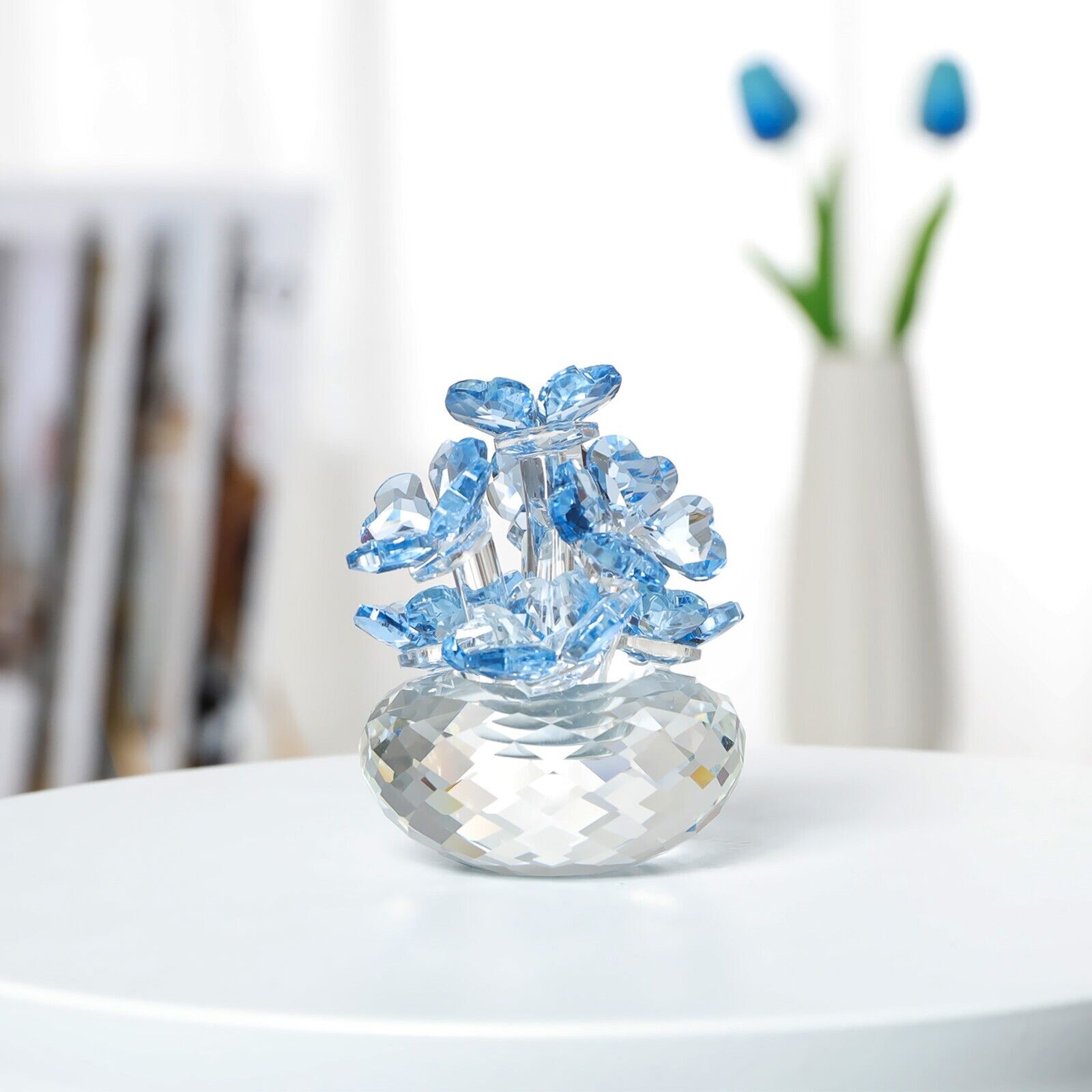Blue Flower Figurine Ornament Spring Bouquet Wedding Decor Paperweight Gift
