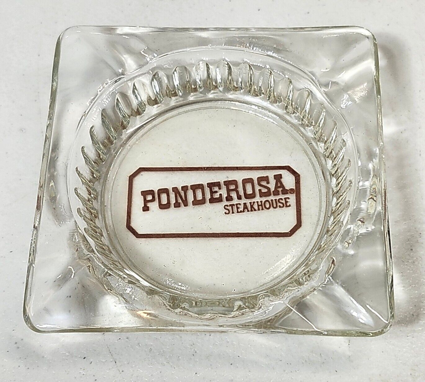 Vintage Ashtray Ponderosa Steakhouse Square Glass 4