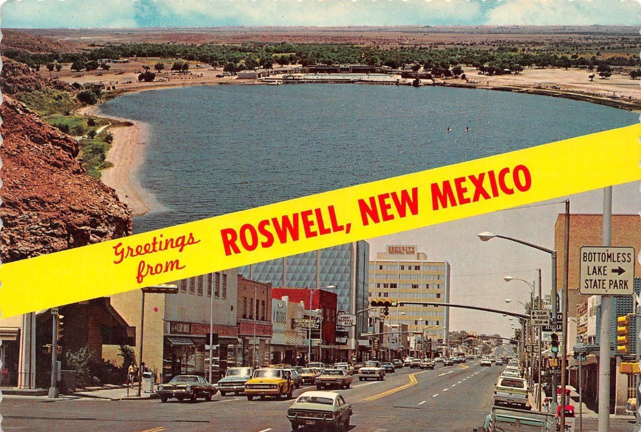 Roswell, NM New Mexico  GREETINGS Street Scene~Bottomless Lake Park 4X6 Postcard