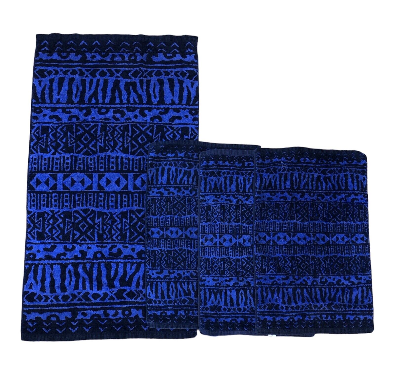 Vintage Cannon Royal Family Bath Hand Towels Cotton USA Tribal Print Black Blue