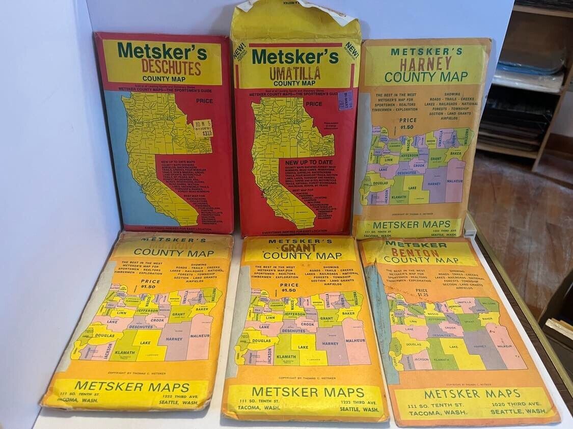 Lot of 9 Metsker\'s County Maps - Oregon State - Curry Douglas Lane Grant Benton