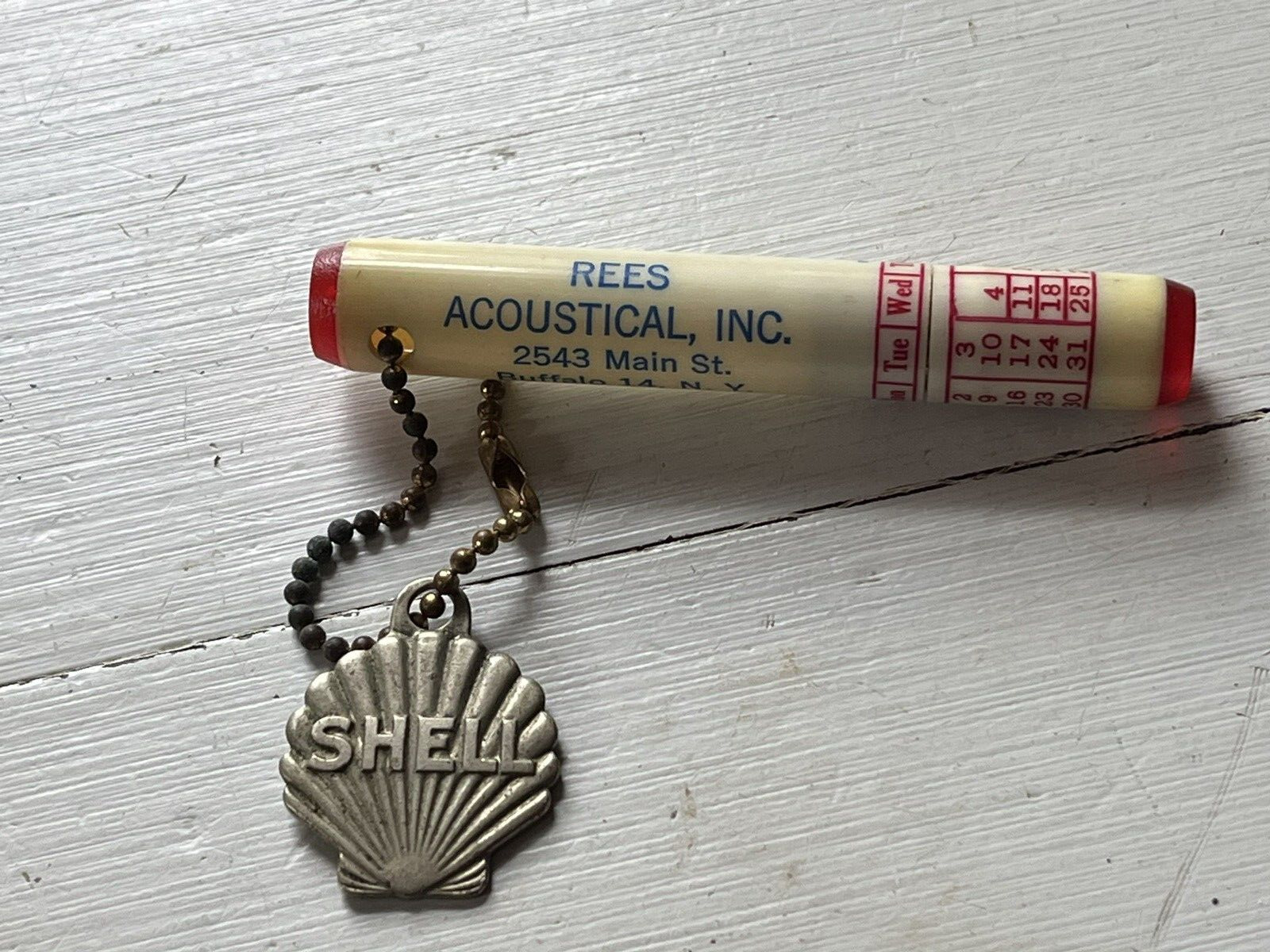 Shell Oil Co. Finder Mail NYC Key Fob Rees Acoustical Advert Perpetual Calendar