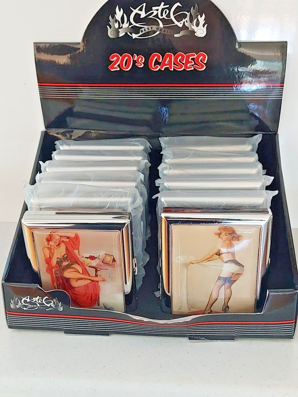 AZTEC wholesale display 12 collectable Retro Pin up girls cigarette cases