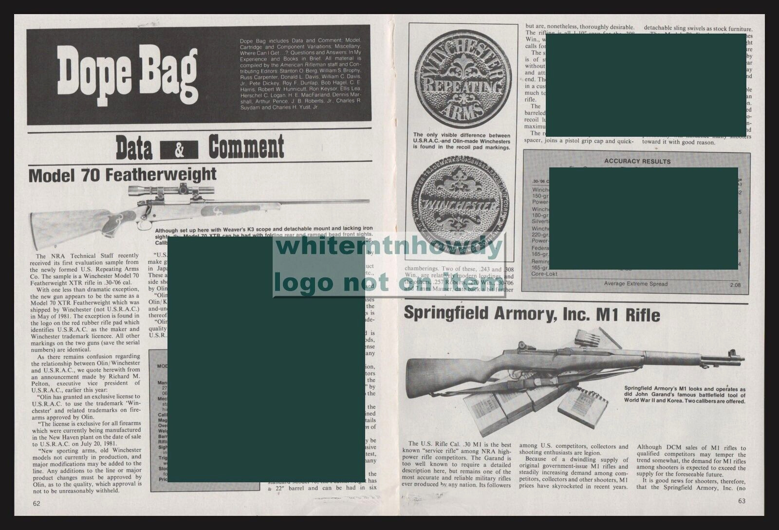 1982 WINCHESTER 70 Featherweight Rifle 2-pg Evaluation Article