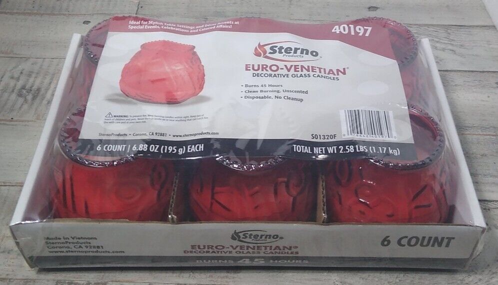 Sterno Products 40128 Euro-Venetian Red Candle - 12 / CS. Full case of Six. 
