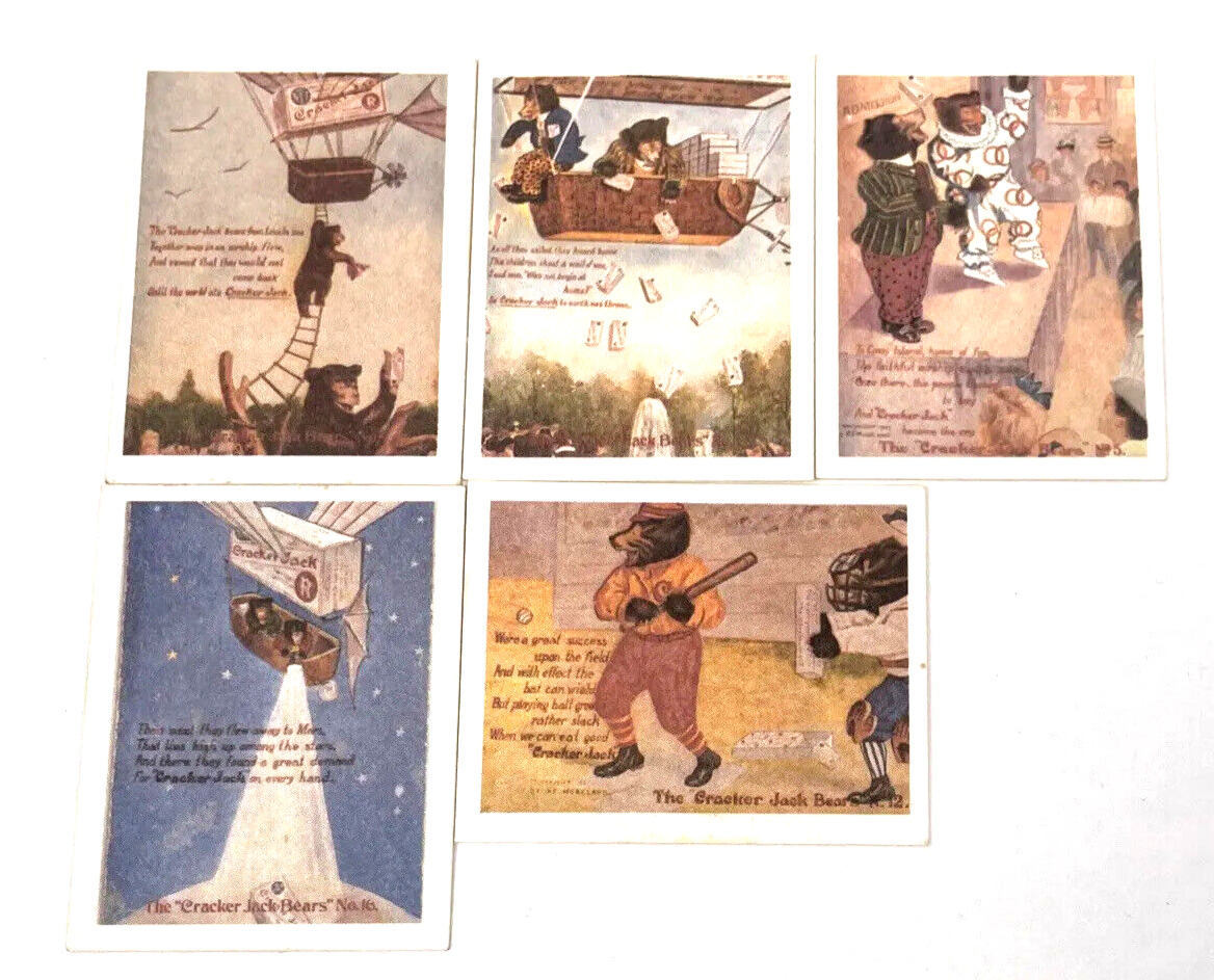 Vintage Cracker Jack Mini Postcards Bears BE Moreland Set 5 Trading Card Prizes