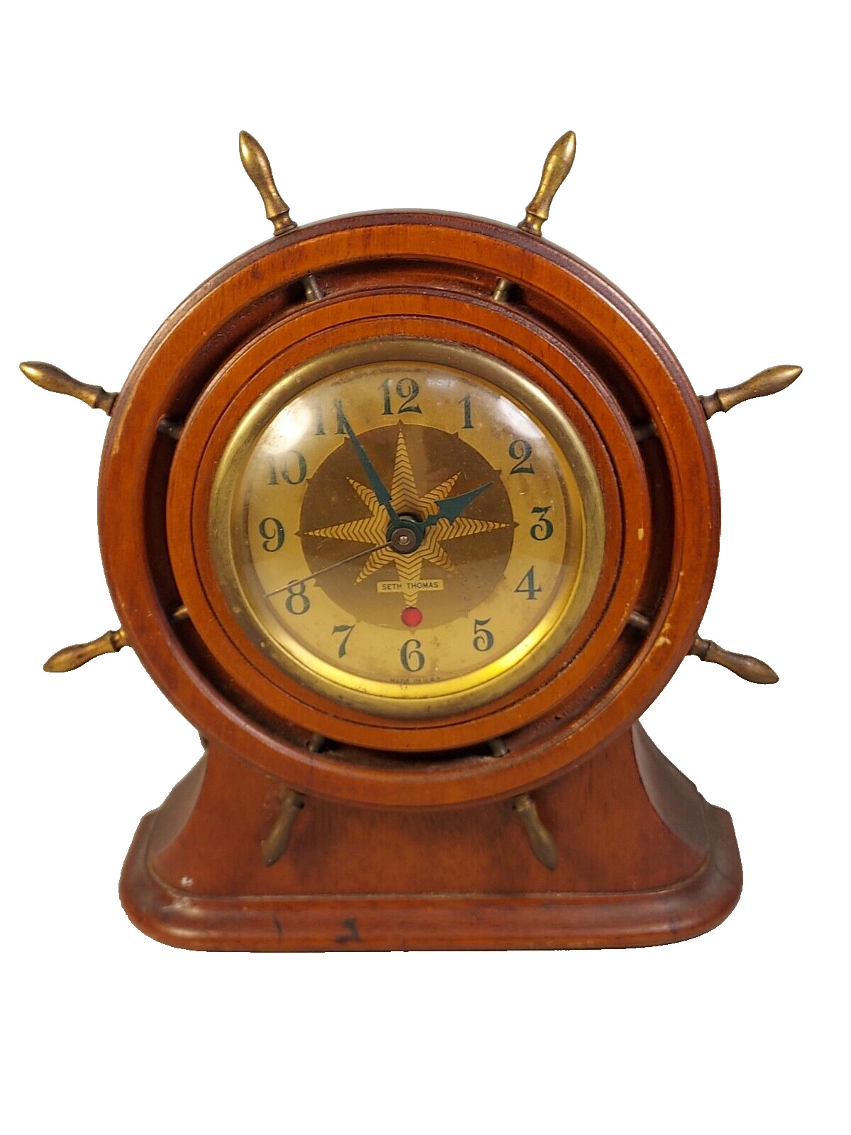 Vintage Seth Thomas Nautical Ships Wheel Shelf Mantel Clock WORKS Electric