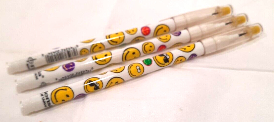 3X Rare Vintage 80's BENSIA non sharpening pencils SMILE FACE Taiwan, NOS