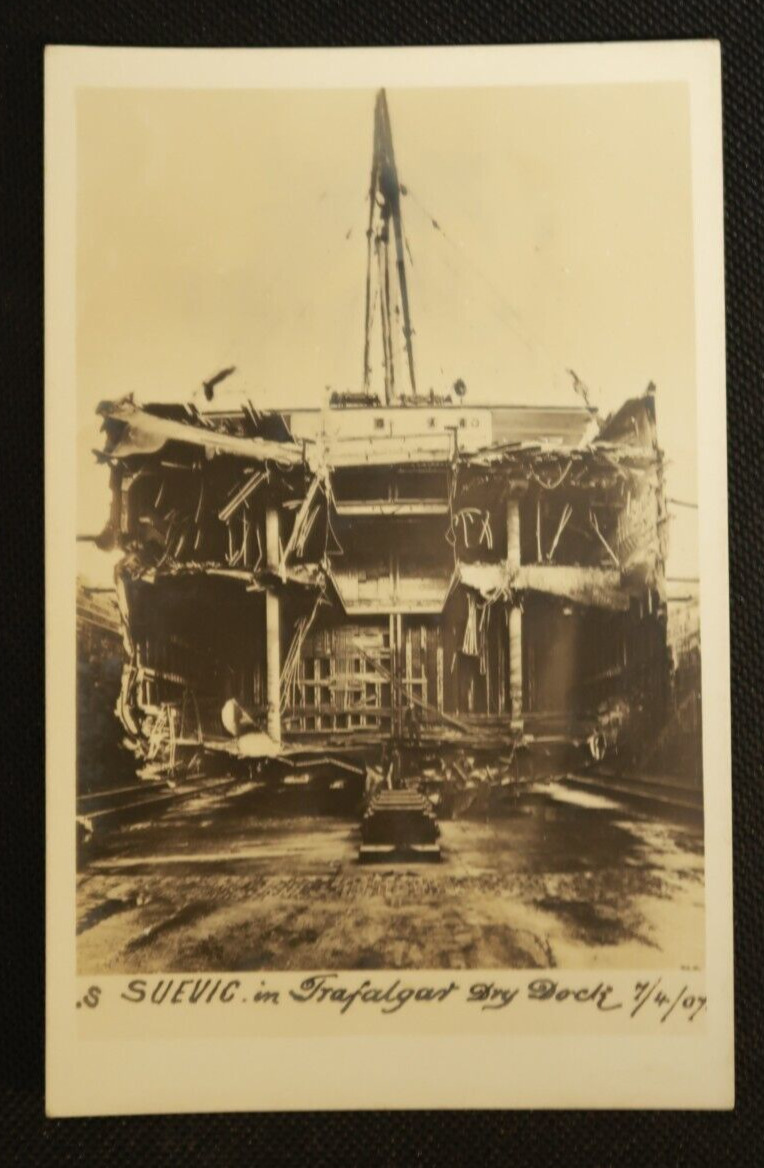 SS Suevic in Trafalgar Dry Dock Wreckage Postcard RPPC Ocean Liner 1907