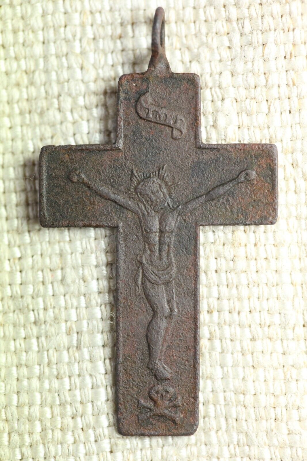 Antique Europe 18-19th century brass Catholic Icon Pectoral Cross Pendant D1321