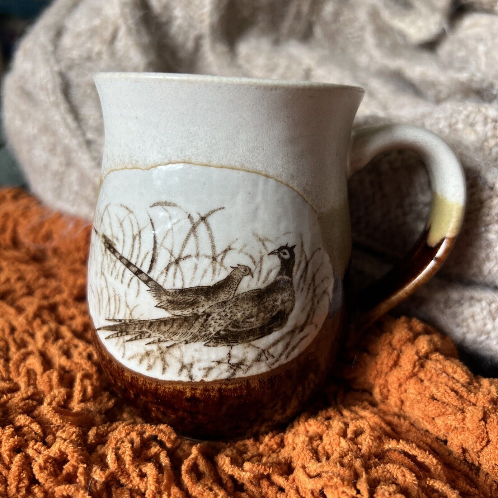 Vintage Otagiri Pheasant Stoneware Coffee Cup Mug Tankard