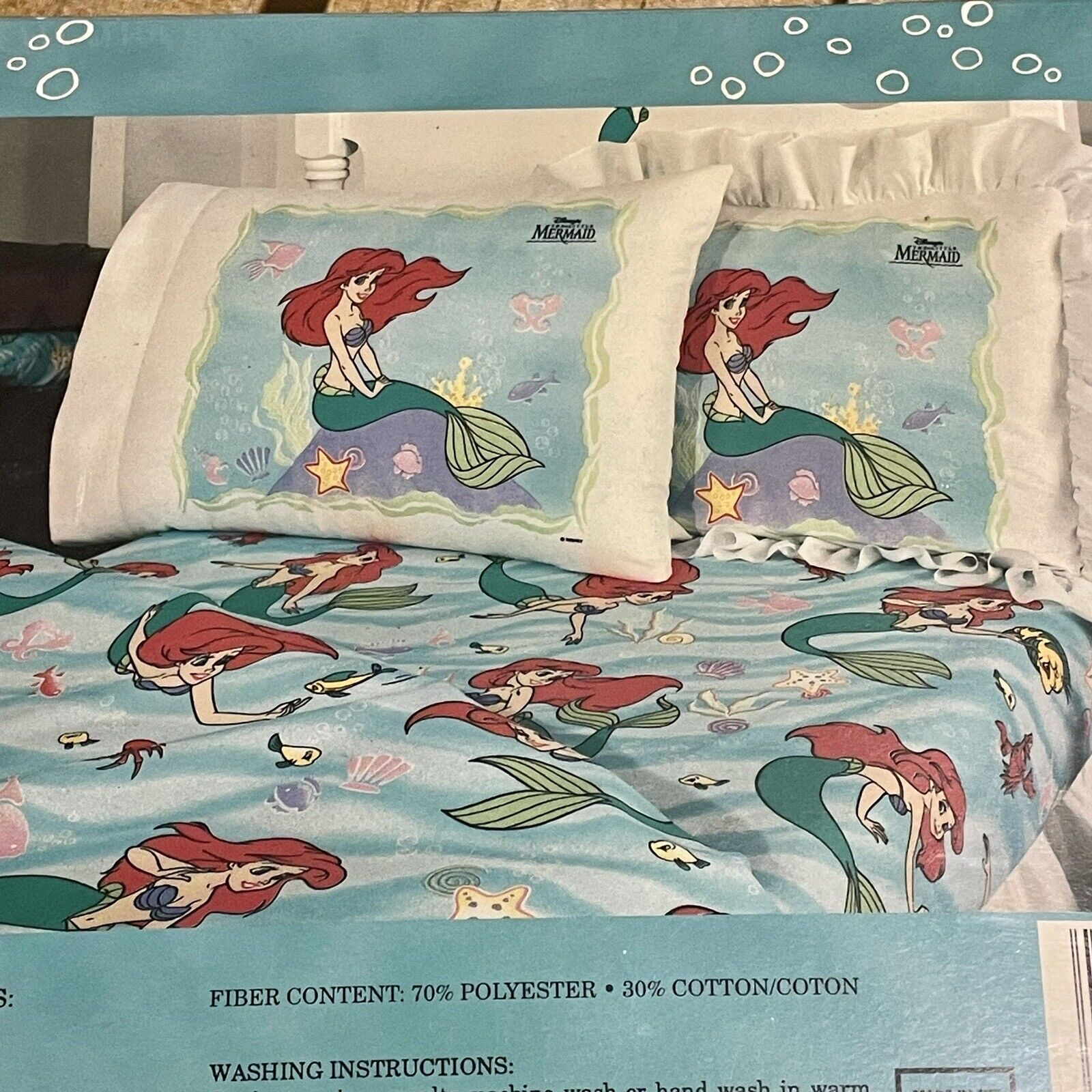 NEW VTG 90’s THE LITTLE MERMAID TWIN Sheets Set, Pillowcase Disney RARE USA MADE