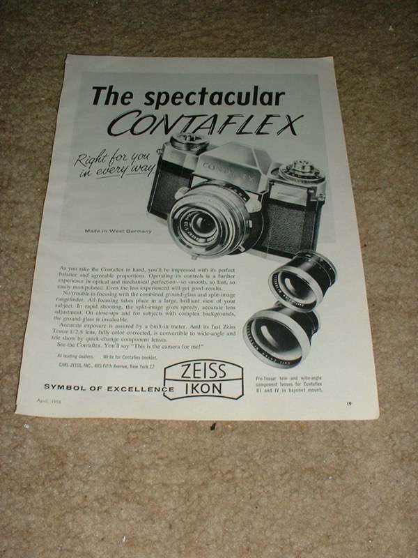 1958 Zeiss Contaflex Camera Ad, NICE