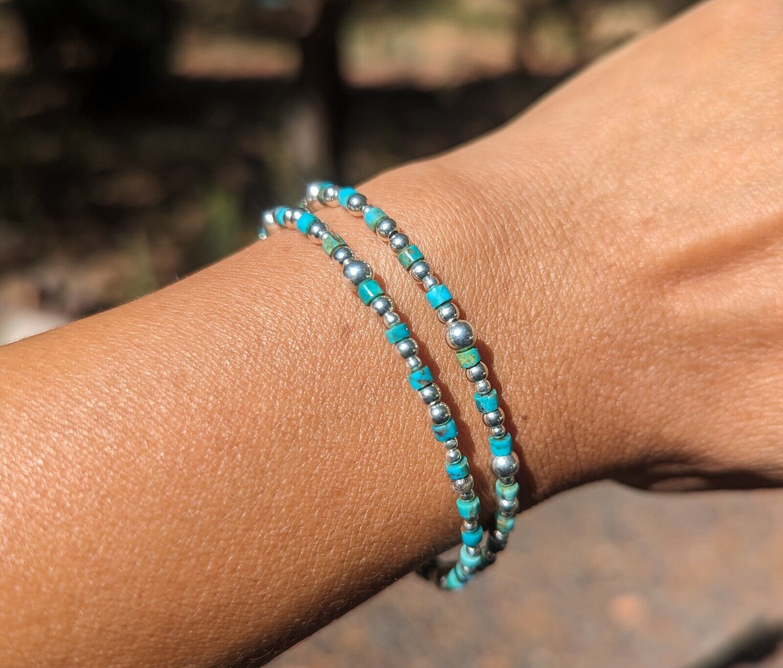 Navajo Women's Bracelet Royal Beauty Turquoise and Sterling Silver Beads Sz 7.5