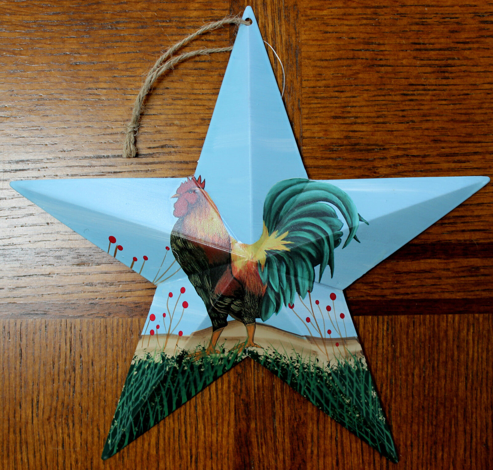 New Tin Metal Rooster Hanging Star 9.5\