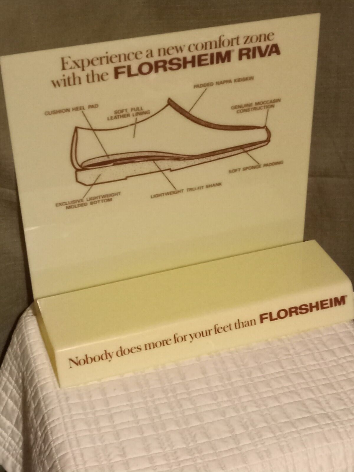 Vintage Plastic Florsheim Riva Shoe Display Advertising 14 In Tall  x 15 In Wide