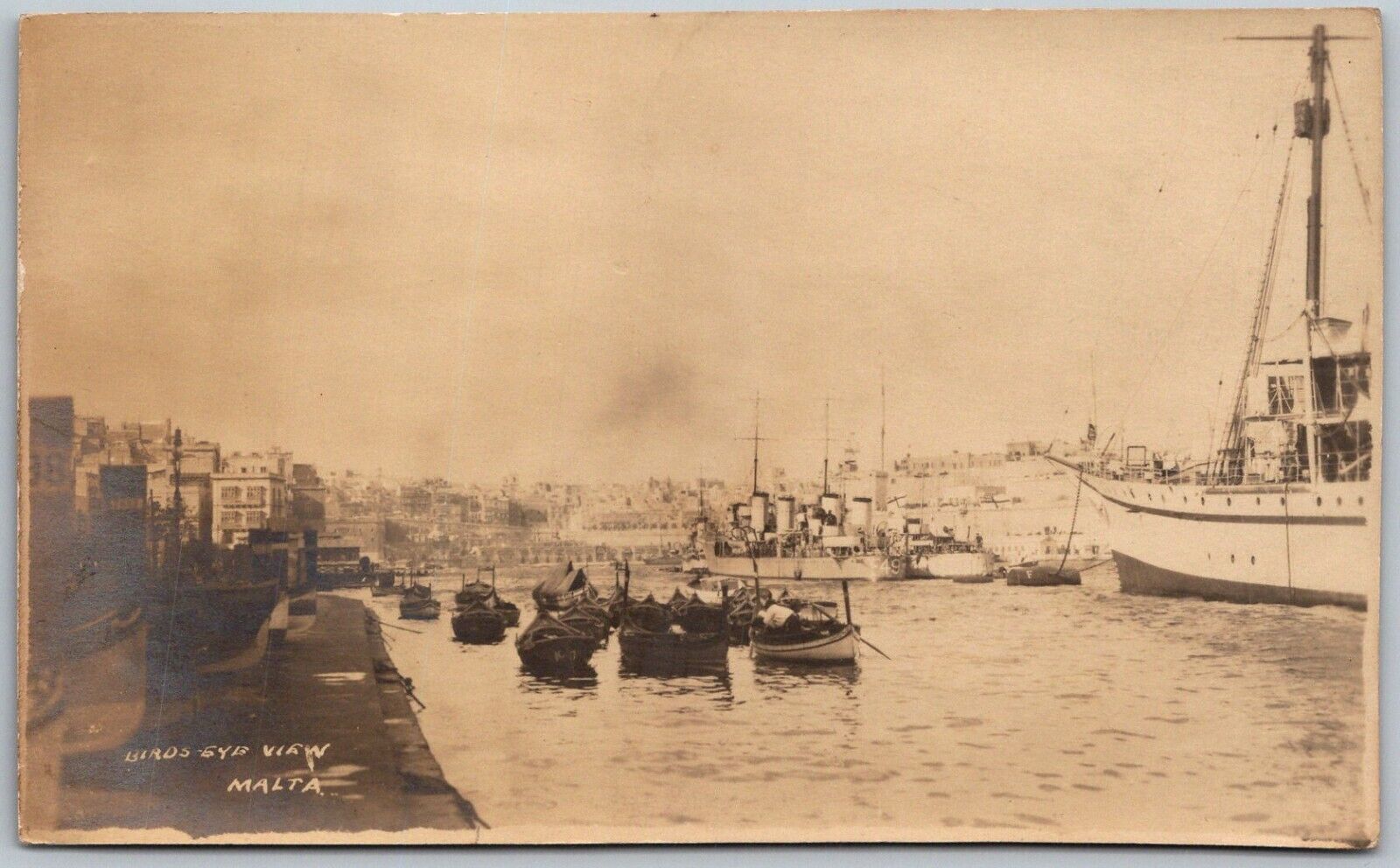 MALTA c1910 RPPC Real Photo Postcard Birdseye View Ships Boats