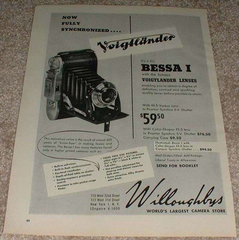 1953 Voigtlander Bessa I Camera Ad, Fully Synchronized