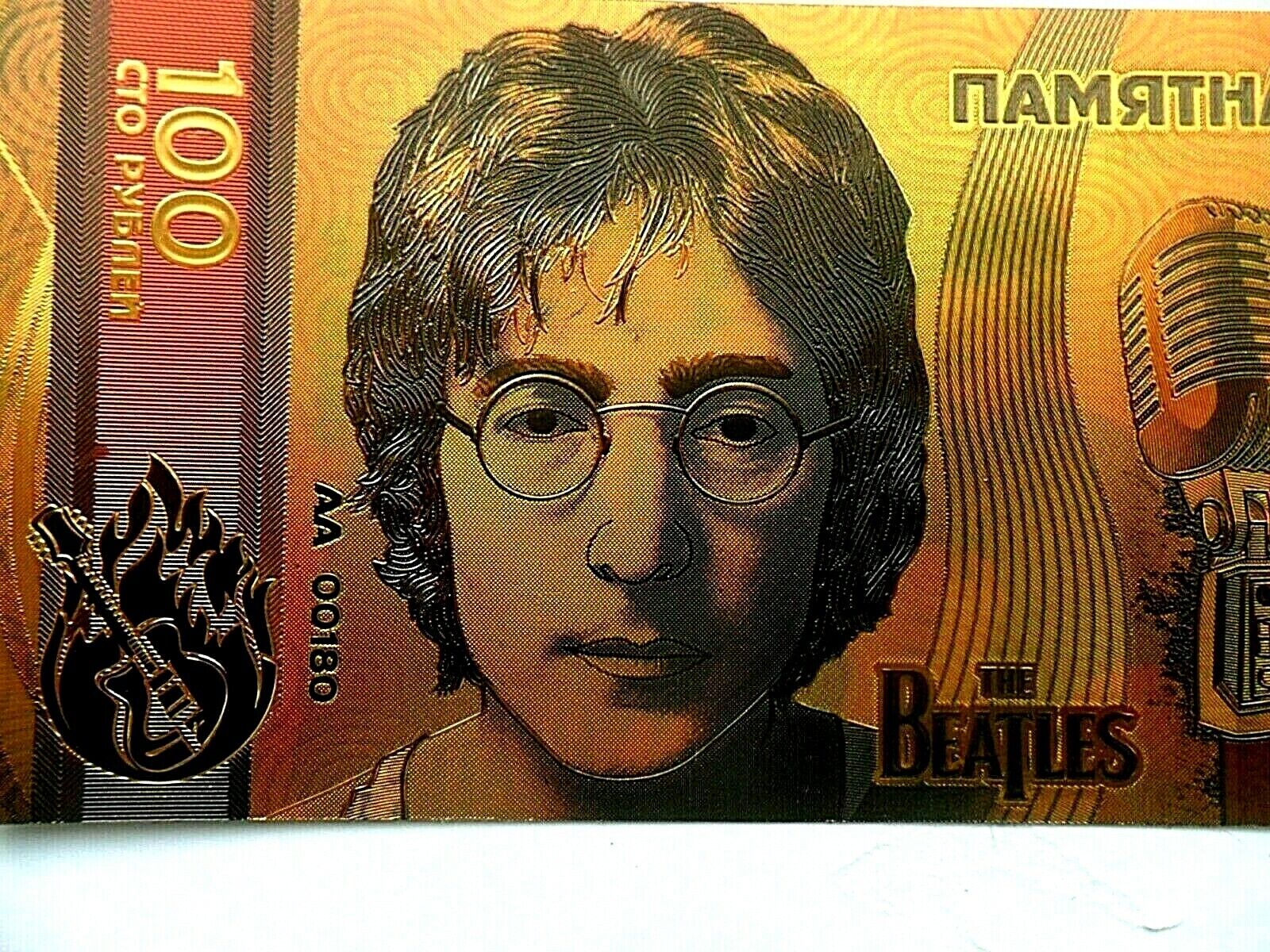 Stunning  JOHN LENNON / BEATLES   Gold Plated  100 Rouble  Banknote\'s  