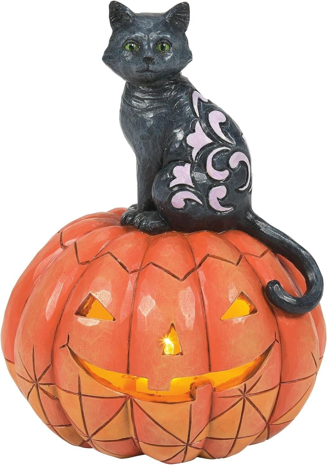 Black Cat Sitting Jack O Lantern Lit LED 6014354 Jim Shore Halloween pumpkin