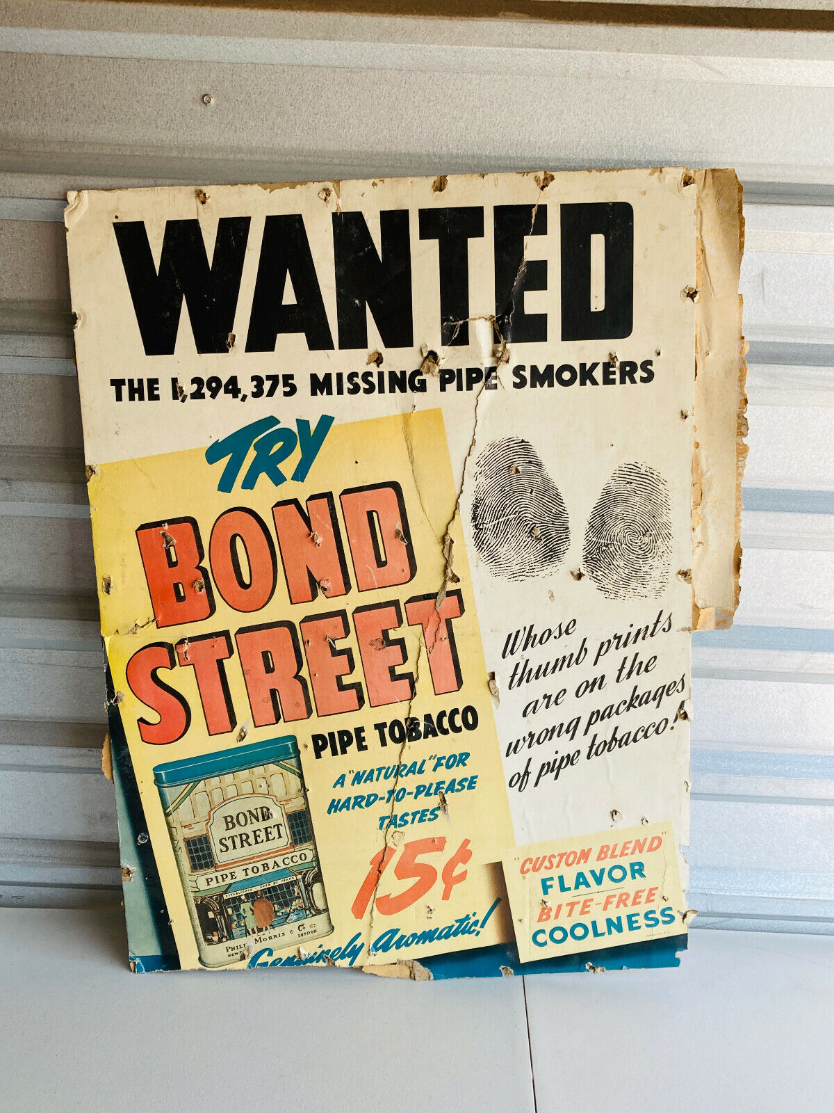 WOW Rare Bond Street Pipe Cardboard Tobacco Sign Philip Morris SEE PHOTOS
