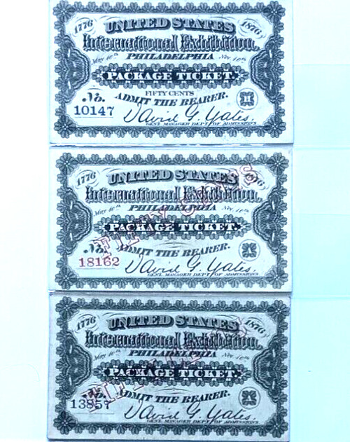 Lot Of 3 1876 Philadelphia Centennial Exposition World\'s Fair Admission Tickets