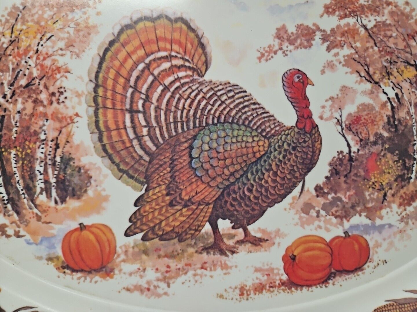 Vintage Thanksgiving Turkey Platter Tray Holiday Fall Pumpkin Plastic 21