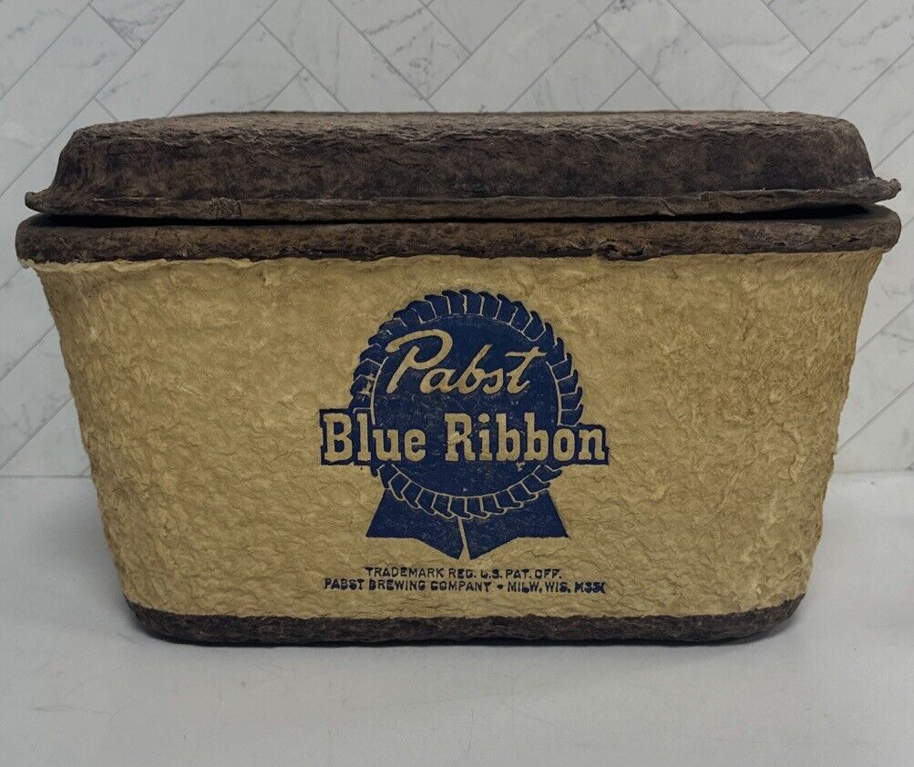 Vintage 1950s 60s Pabst Blue Ribbon Beer Cooler w/ Canvas Strap RARE