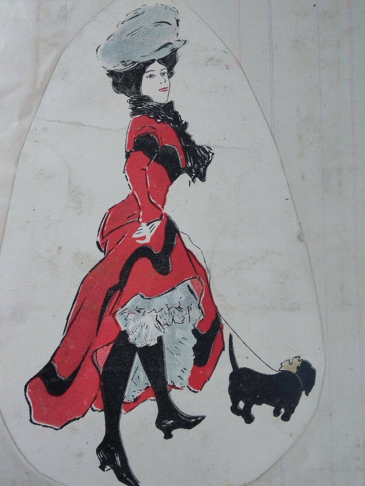 Lovely Lady Dog Walk Card Ephemera Rare VHTF Scrapbook Page Early 1900s Proposal
