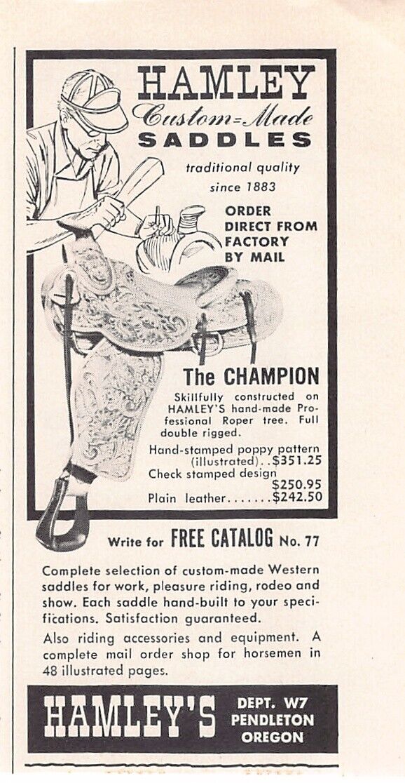 Hamley Custom Made Saddles Pendleton Oregon Vintage Magazine Print Ad