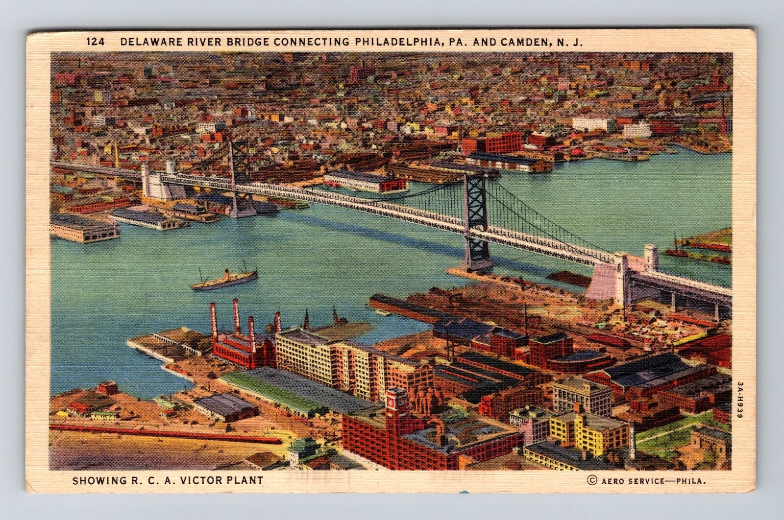 Camden NJ-New Jersey Delaware Bridge R.C.A Victor Plant c1943 Vintage Postcard