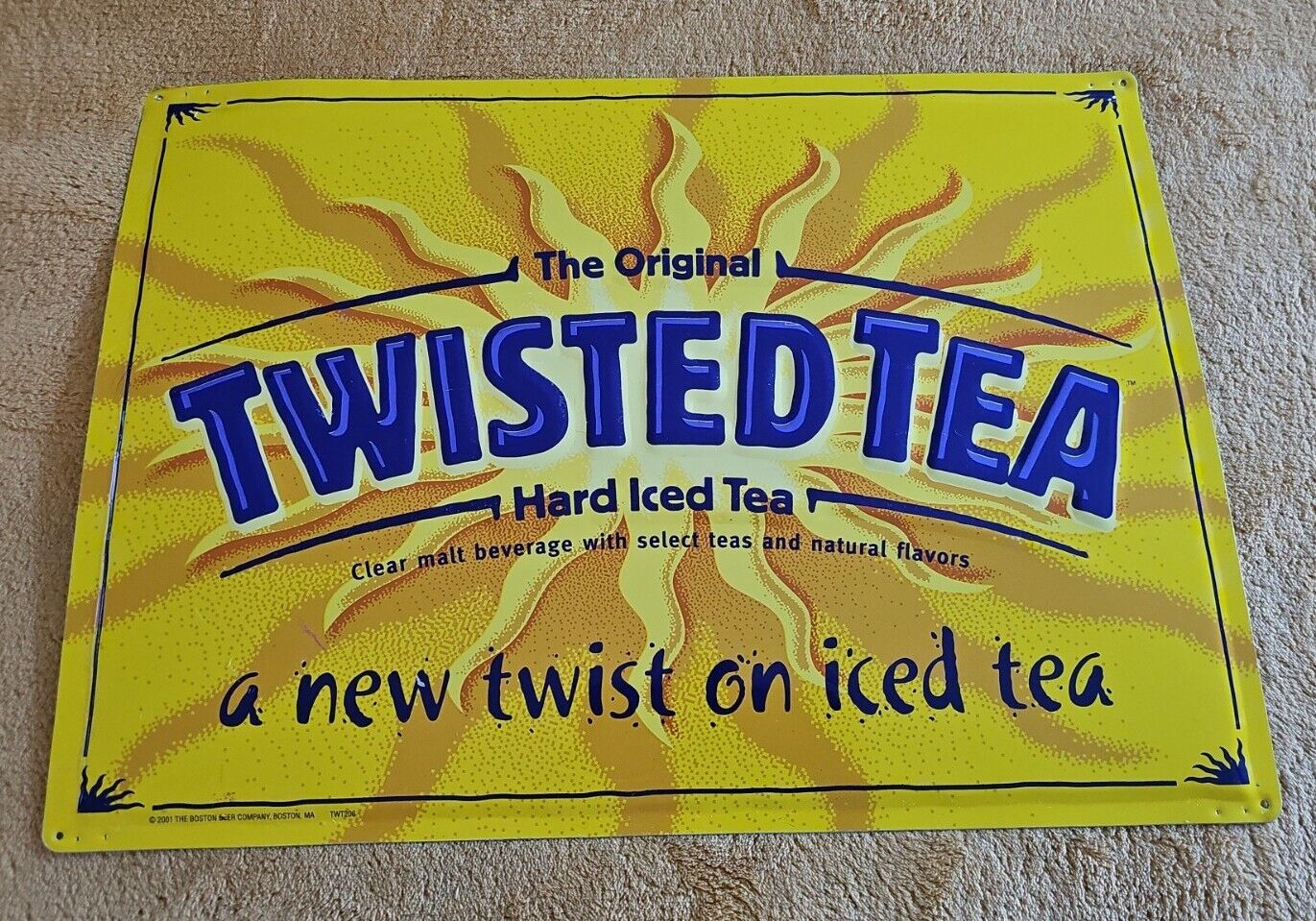Twisted Tea Hard Iced Tea Metal Stamped Sign Raised Letters Vintage 2001