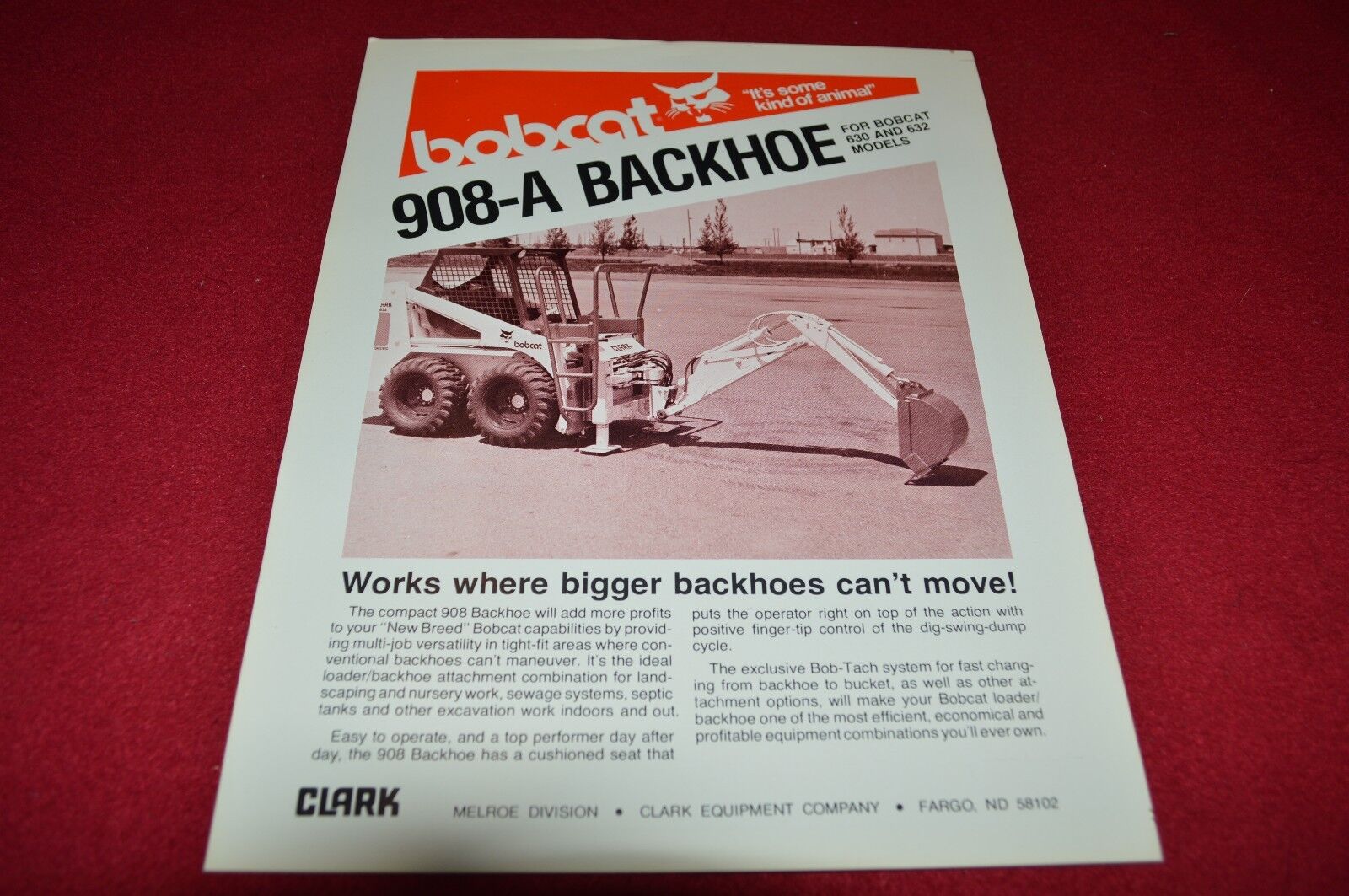 Bobcat 908-A Backhoe for 630 632 Skid Steer Loaders Dealers Brochure LCOH 