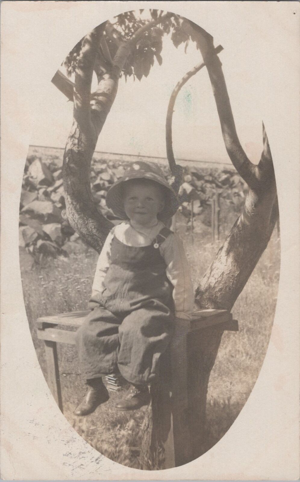 Kid Sitting next to a Tree Dallas Oregon 1911 RPO PM RPPC Photo Postcard