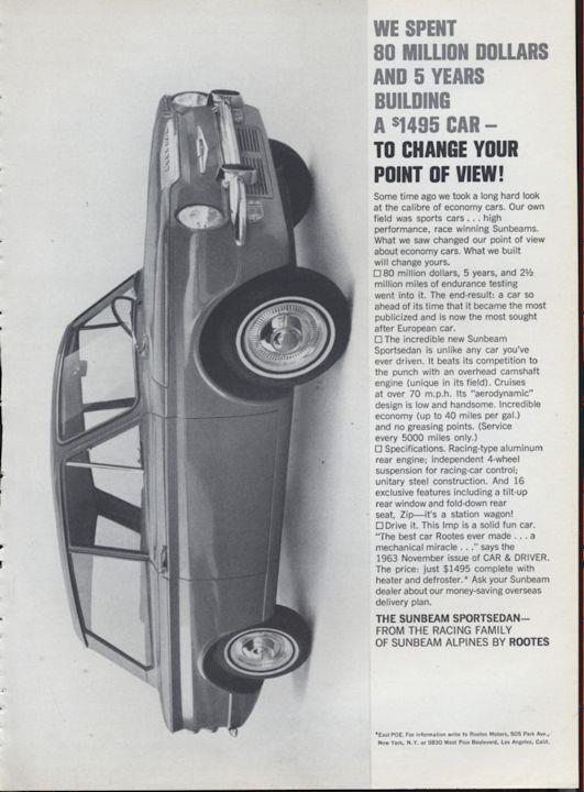 1964 Rootes Sunbeam Sportsedan PRINT AD Classic Original economy car ad