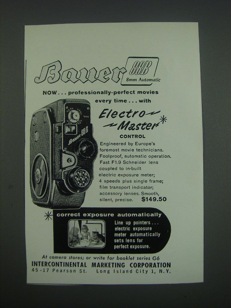 1957 Bauer 88B Movie Camera Ad - Now.. Professionally-perfect movies every time