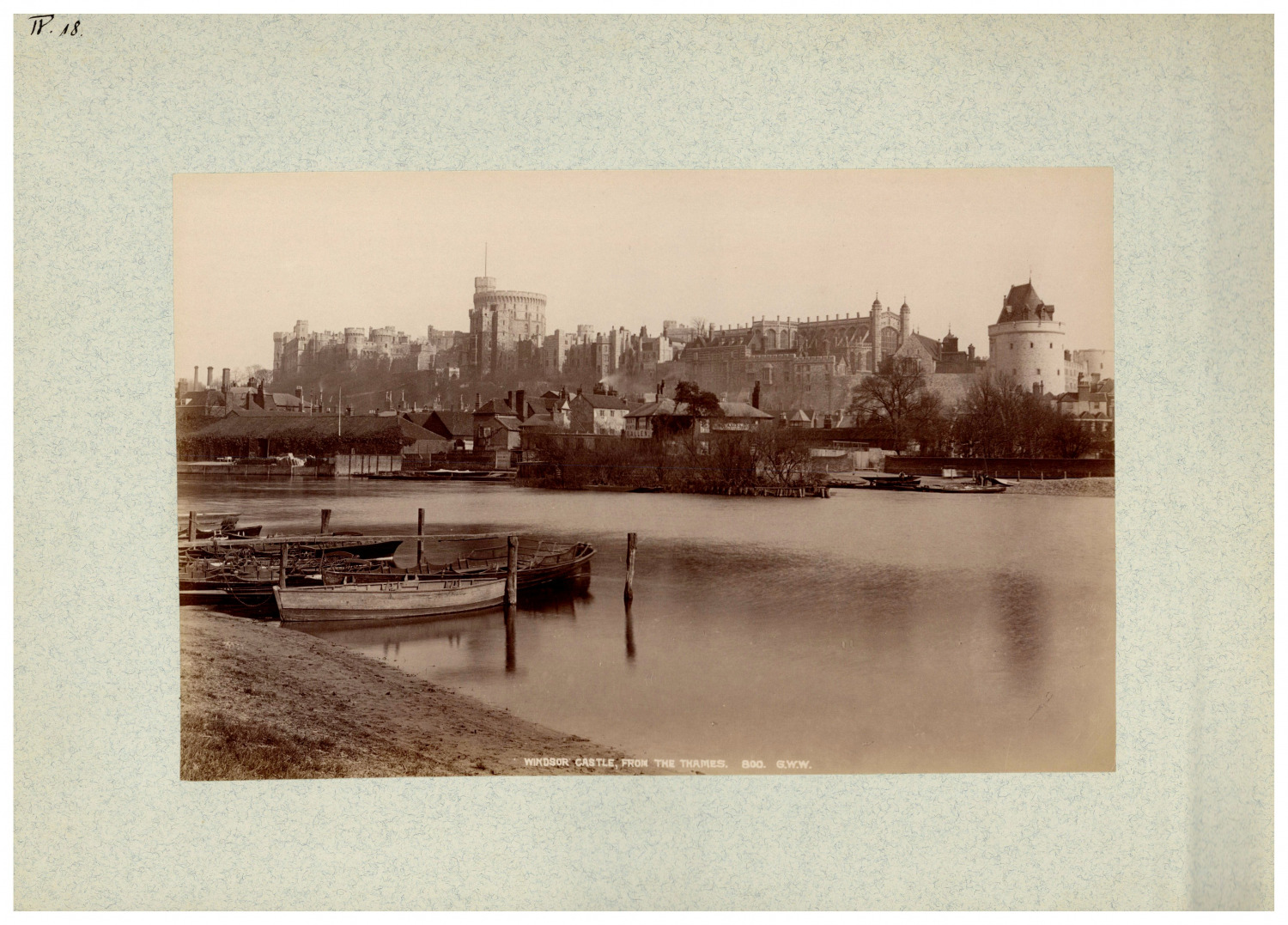 England, Windsor Castle, from the Thames, G.W.W. Vintage print, albumi print run