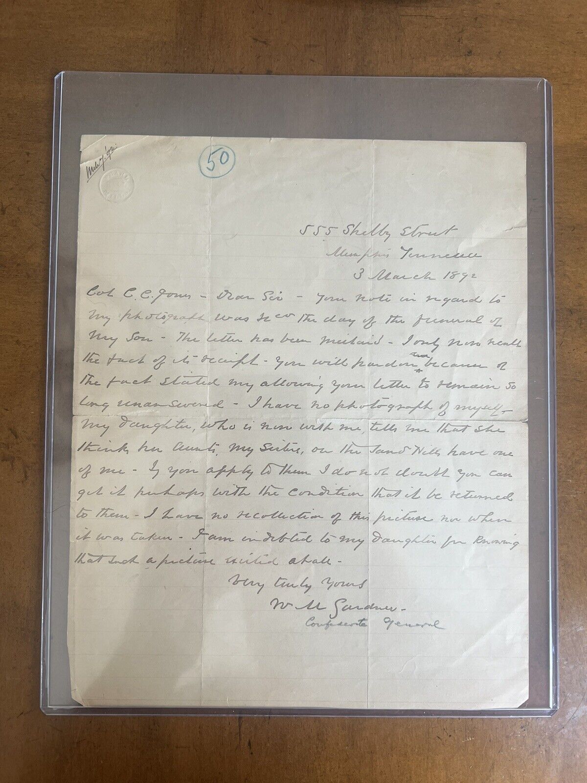 CIVIL WAR CONFEDERATE BRIGADIER GENERAL - W.M. GARDNER Signed Letter