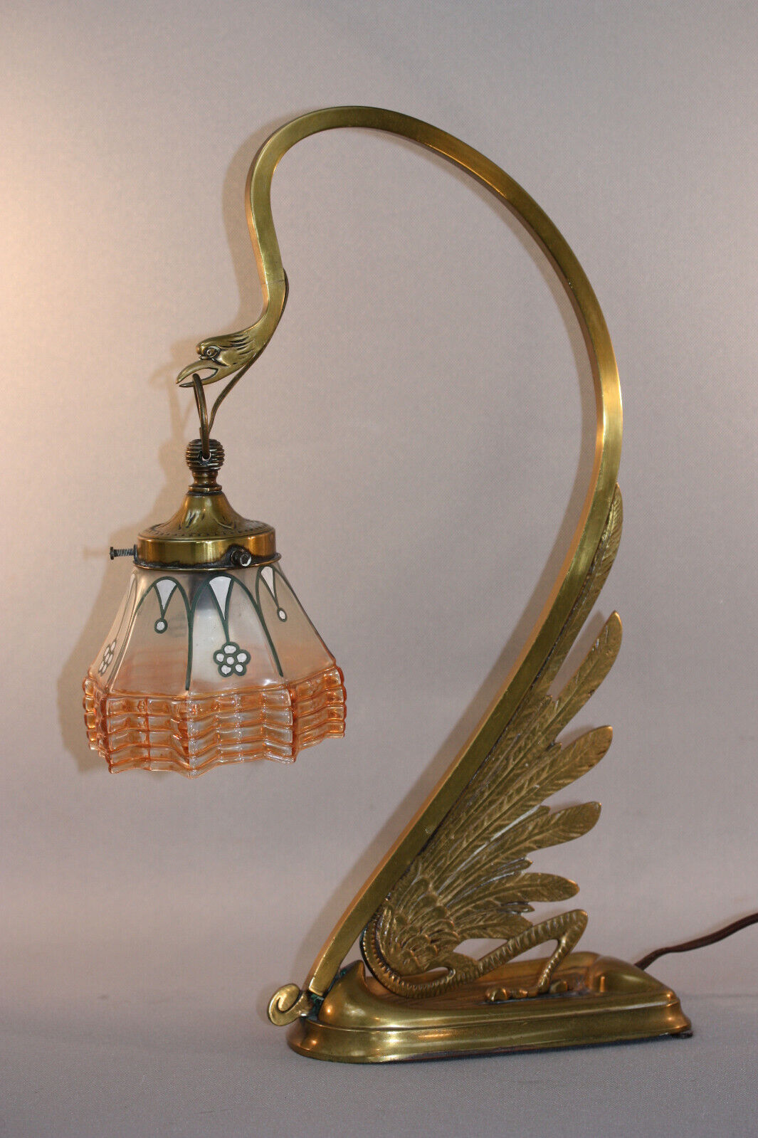 ANTIQUE ART NOUVEAU AUSTRIAN SECESSIONIST LAMP - SWAN FORM, GLASS SHADE