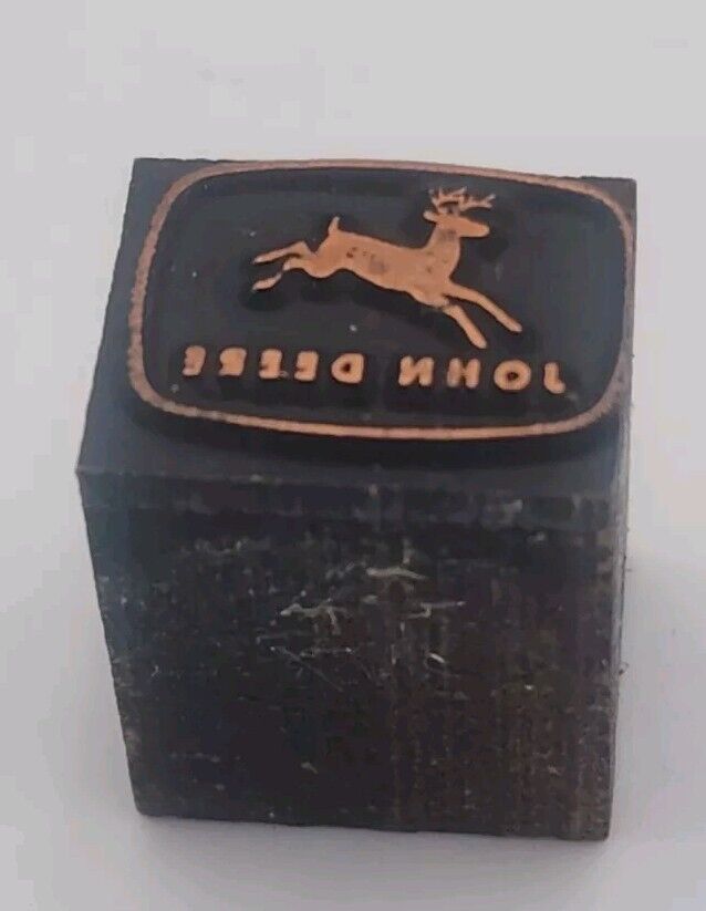 Vintage small John Deere logo letterpress block advertising