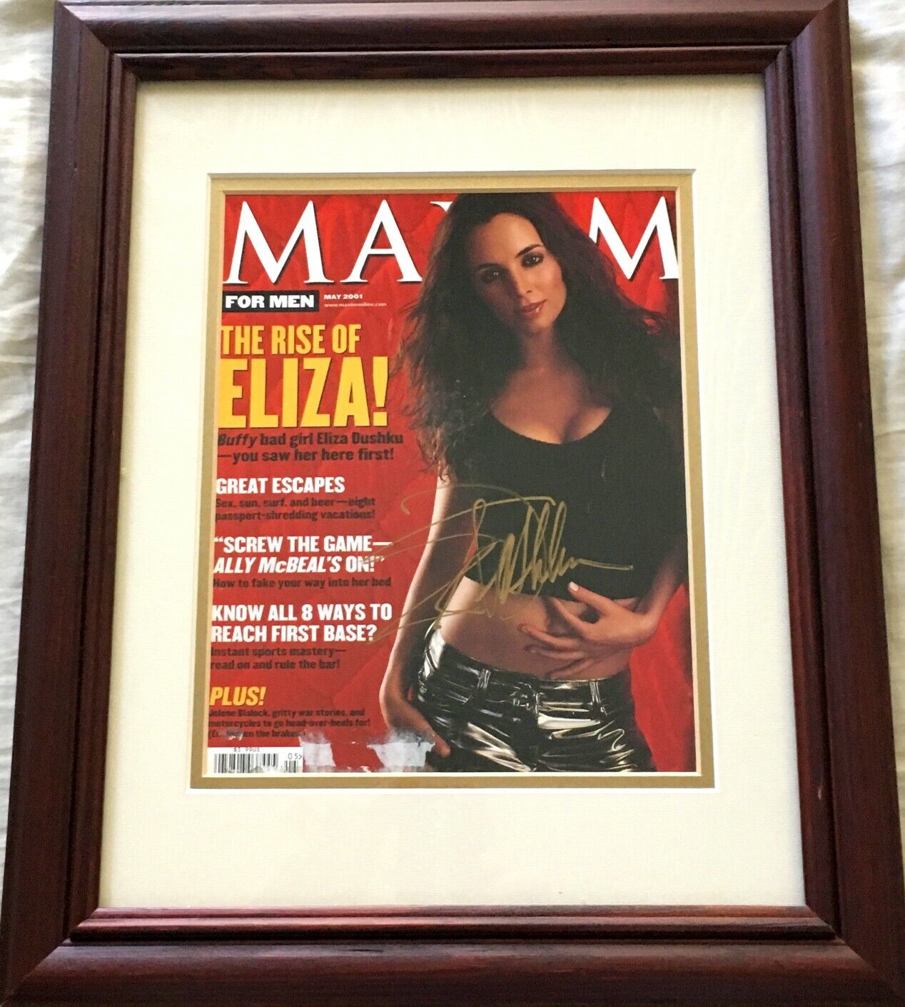 Eliza Dushku autographed signed sexy 2001 Maxim magazine cover matted and framed