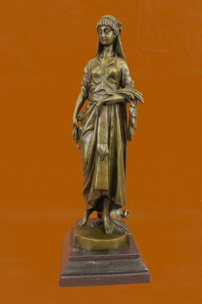 Beautiful French Reproduction Gilded Bronze Maiden Wheat Signed Marble Base Deal