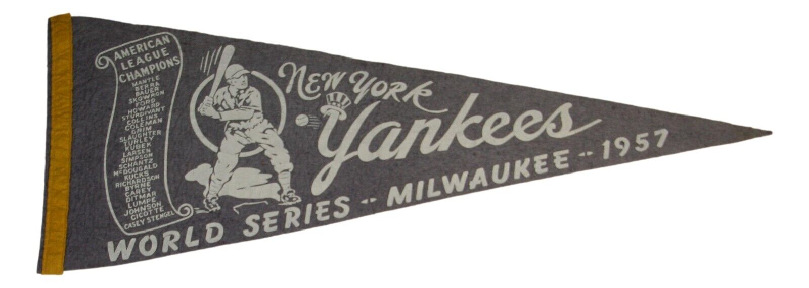Vintage 1957 New York Yankees Milwaukee Braves World Series 29x11 Pennant Mantle