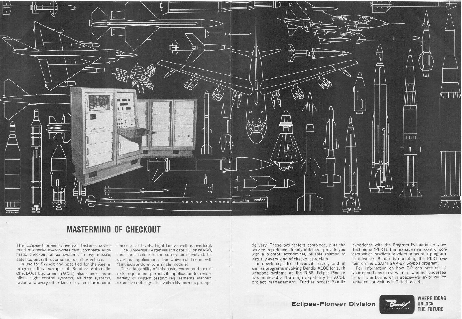 Bendix Eclipse-Pioneer Div Double Page Aircraft Rockets Blueprint Vtg Print Ad