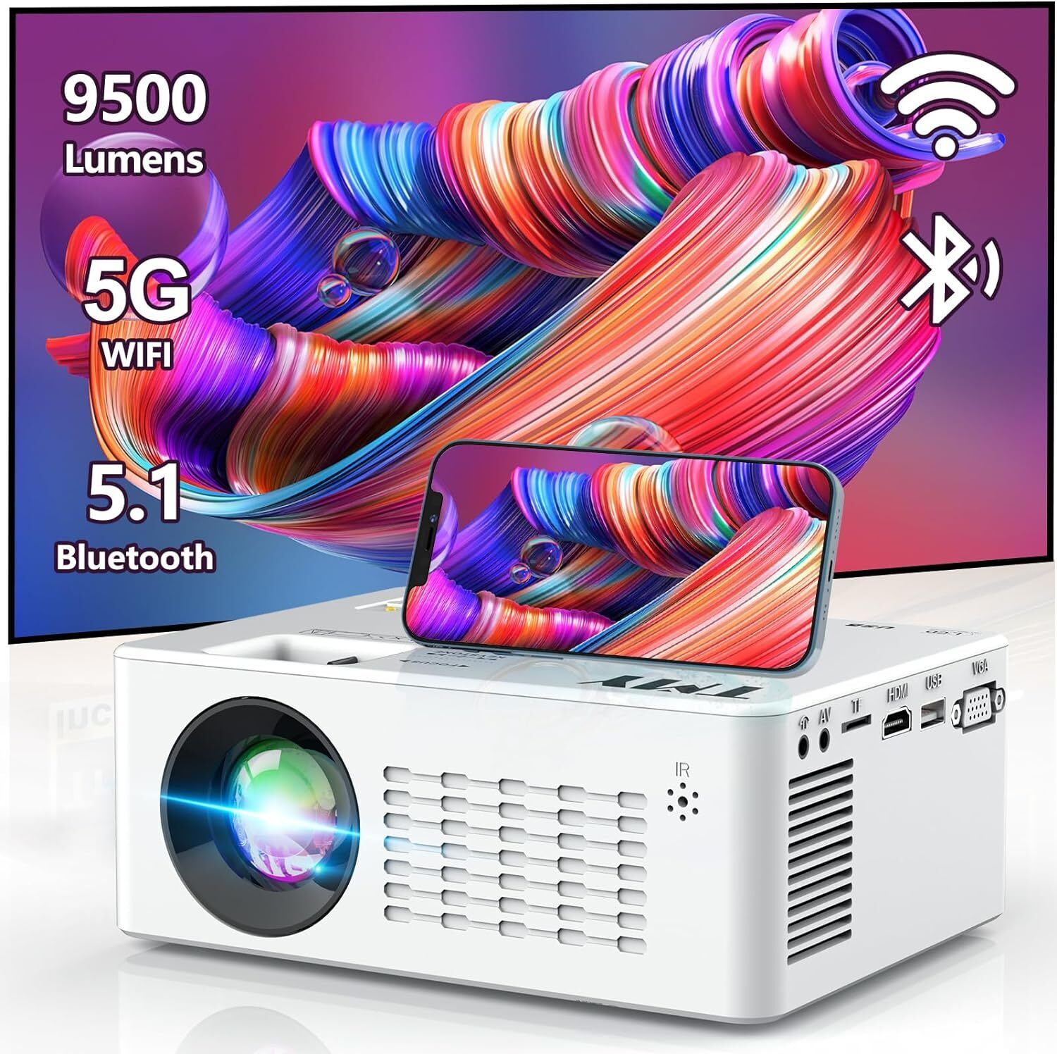 TMY 5G WiFi Projector with Bluetooth 5.1, 9500 Lumens HD Movie Projector,... 