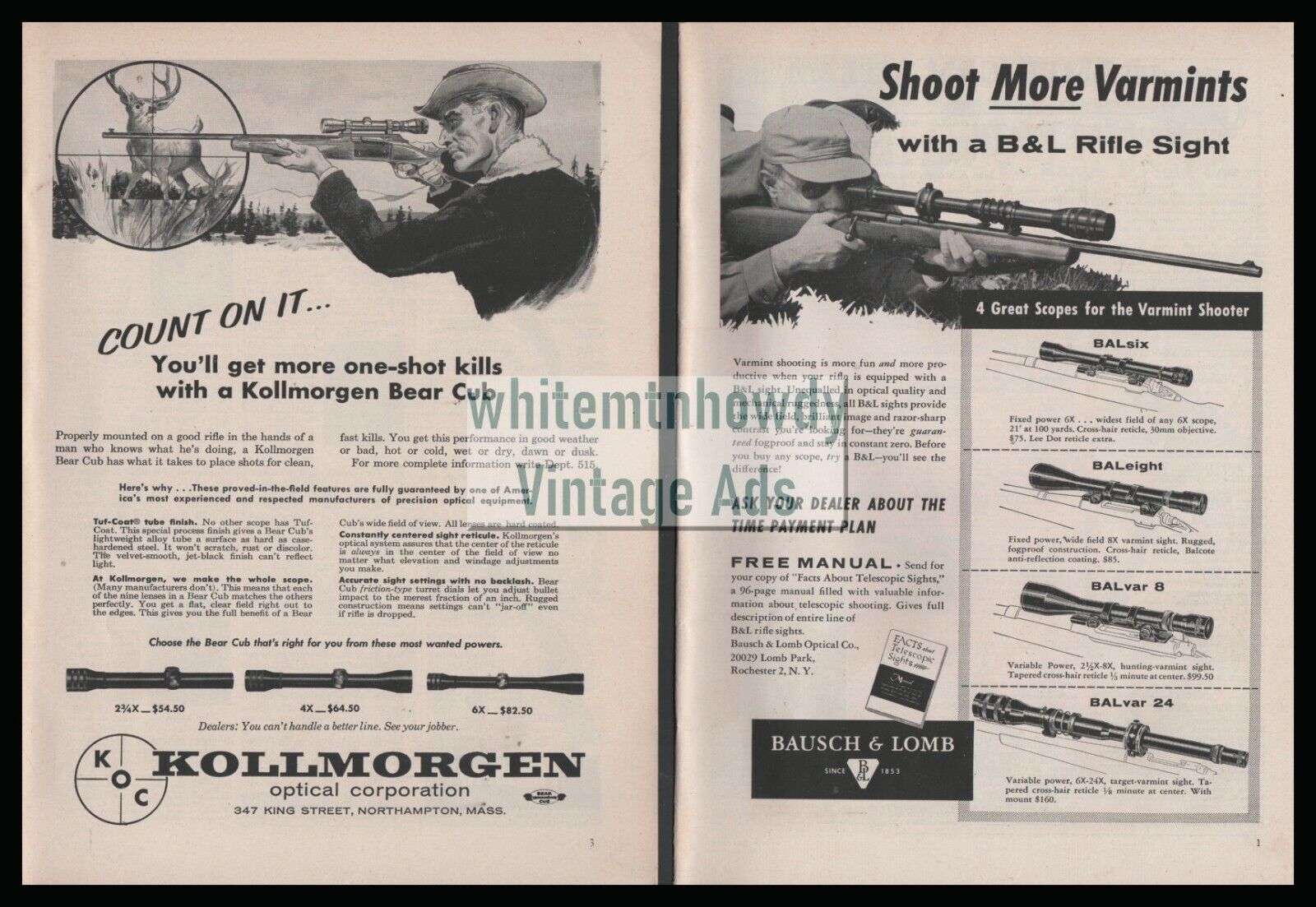 1958 KOLLMORGEN and BAUSCH & LOMB Rifle Scope Vintage 2 AD LOT 